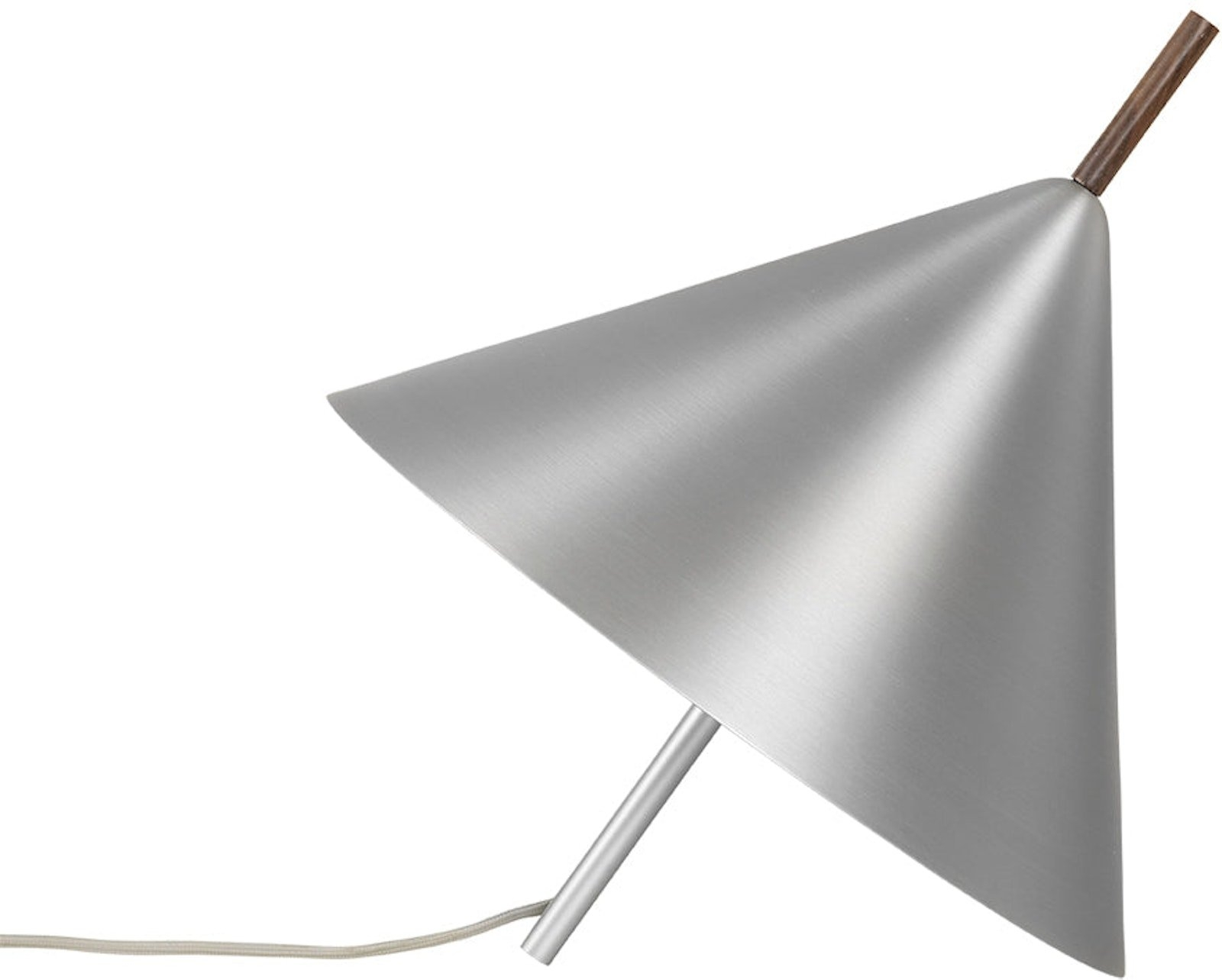 Bordlampe Kristina Dam Cone Skulpturel Snurretop Børstet Aluminium Massivt Valnød ø40 H40 Cm Sølv