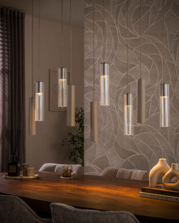 Cala Loftlampe Med Ni Skærme   Beige Metal Og Ravfarvet Glas Levering Uden Pære