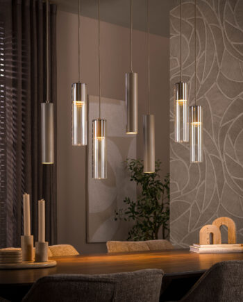 Cala Loftlampe Med Syv Skærme   Beige Metal Og Ravfarvet Glas Levering Uden Pære