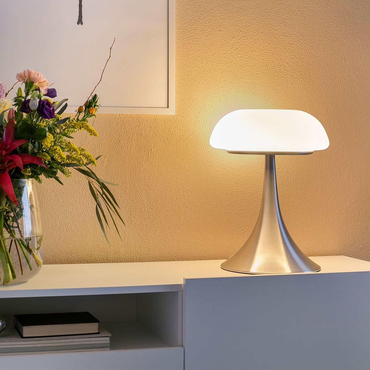 Carrizal Bordlampe Stål Og Hvidt Glas