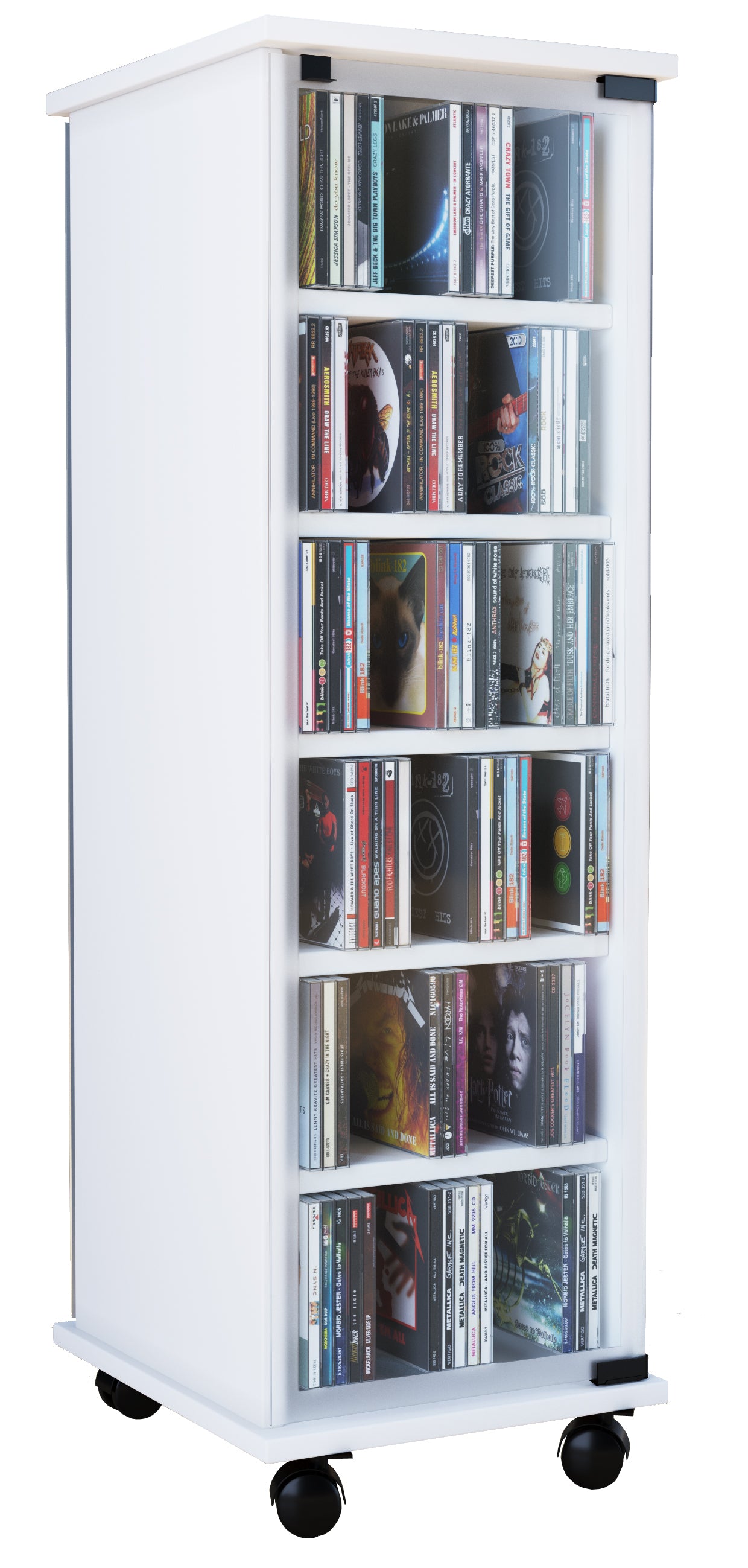 Cd Dvd-tårn Reol Med Hjul Til 150 Cd Er  98   31   35 Cm  Hvid