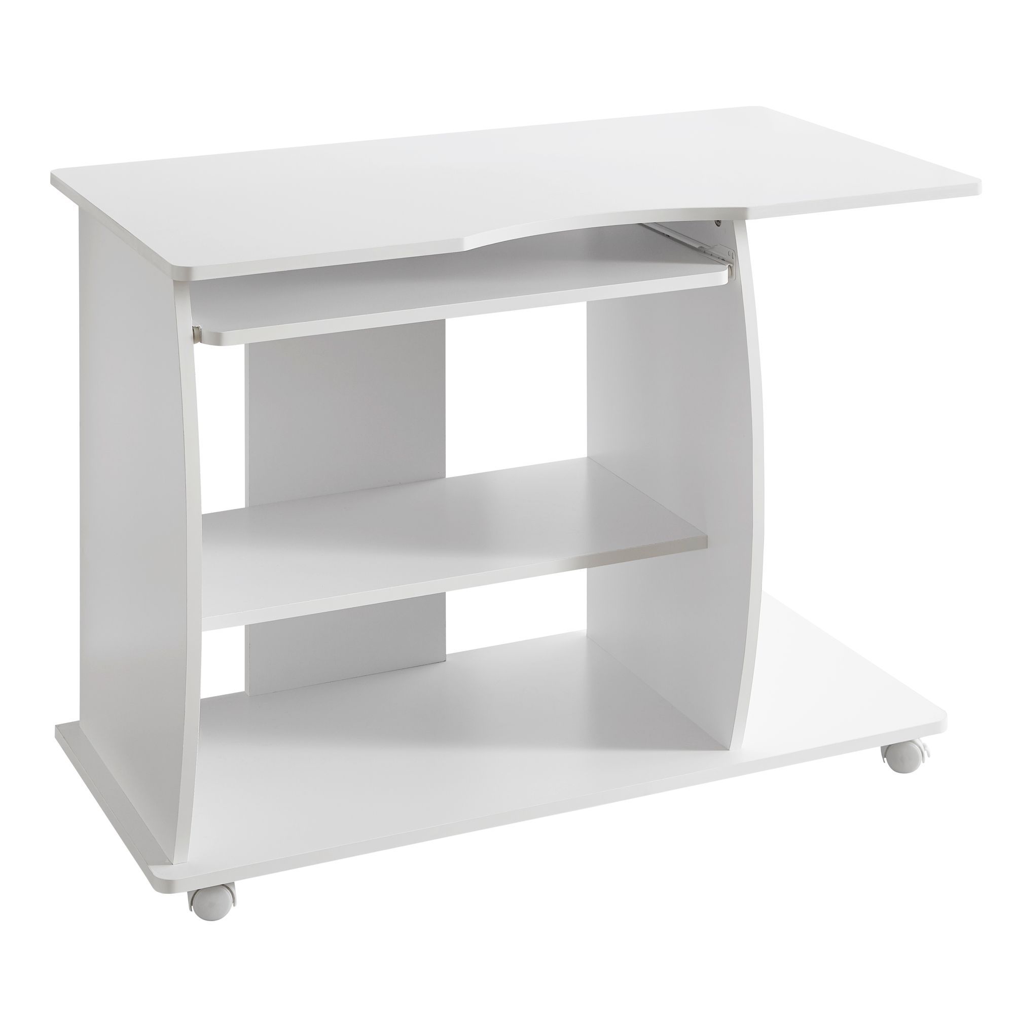 Computer Skrivebord Med Hjul Og Tastaturskuffe 90x71x50 Cm Hvid