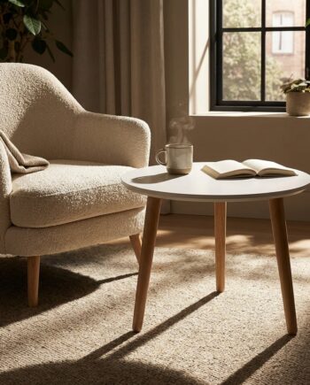 Ct 20 Sofabord   Hvid Laminat Med Ege Ben  Vælg Mellem   Størrelser Højde 50 Cm Rund   60 Cm