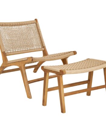 Derby Sæt Loungestol Og Skammel  Teak Pe Rattan  Natur