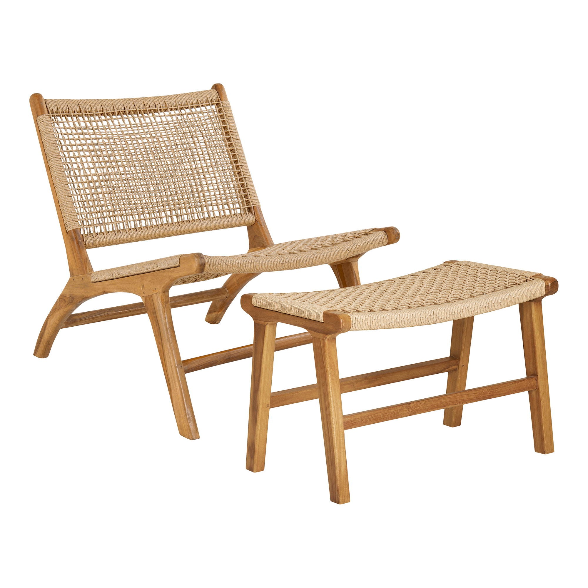 Derby Sæt Loungestol Og Skammel  Teak Pe Rattan  Natur