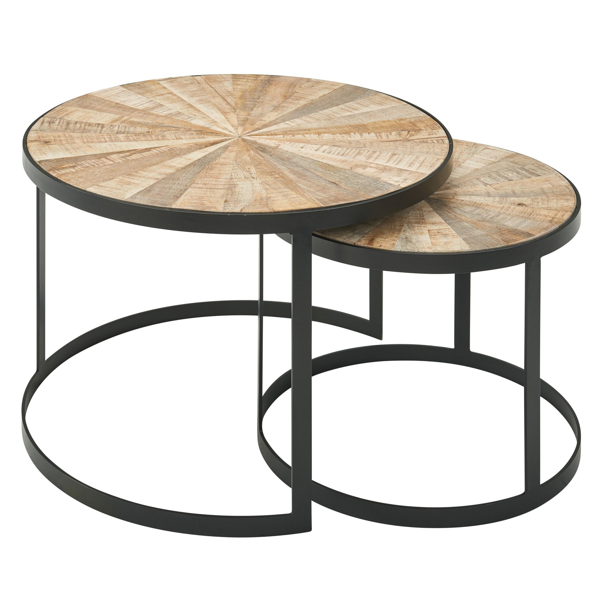 Design Sofabord Sæt Med   Mango Massivt Træ Indlejringsborde Runde   Sofabord Med Metalben Brun   Dækkeserviet  -delt Redebord Træ   Metal Sort