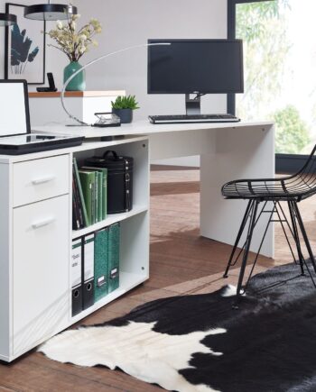 Designer Hjørneskrivebord Med Hylde  120   75     106   Cm  Hvid