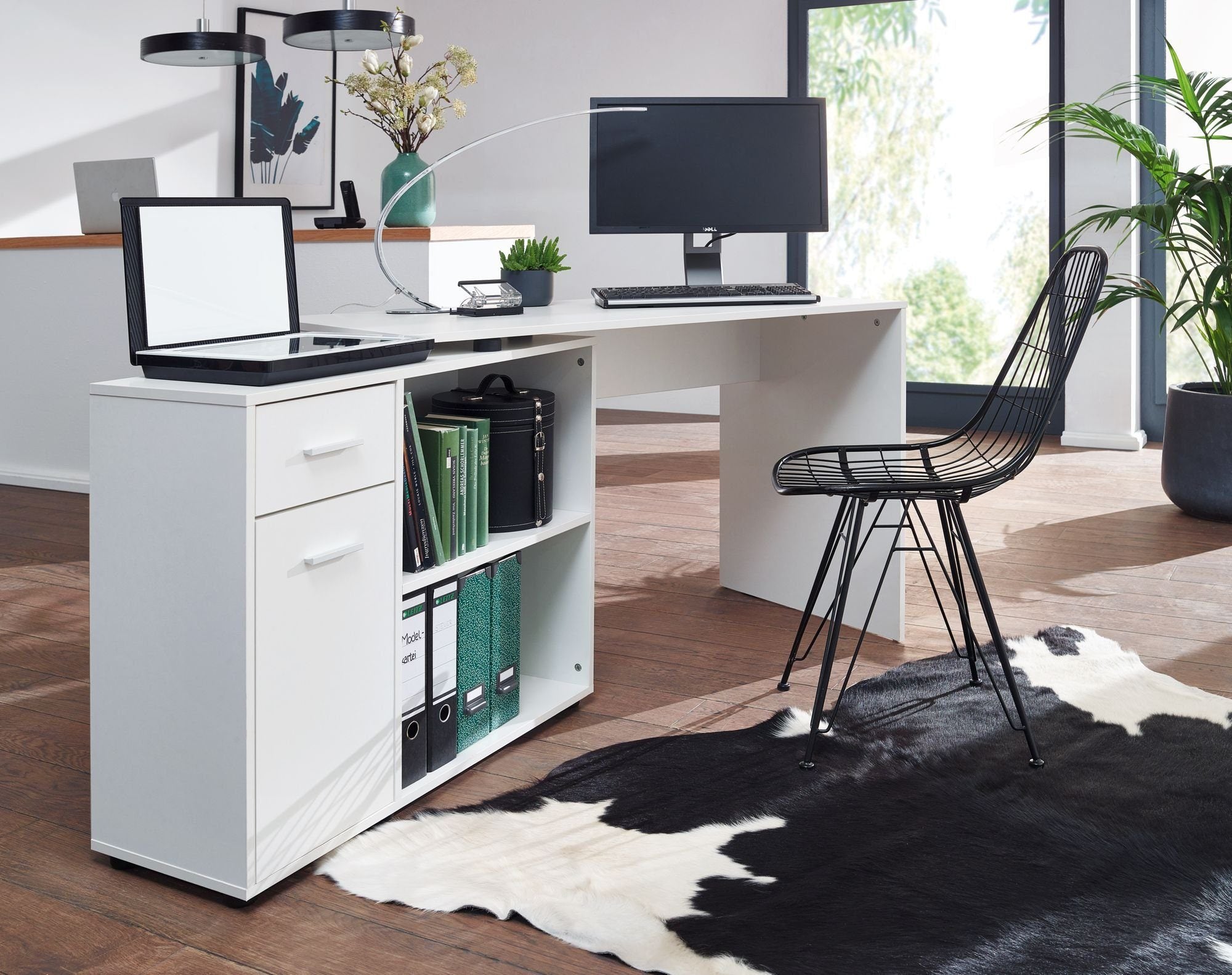 Designer Hjørneskrivebord Med Hylde  120   75     106   Cm  Hvid