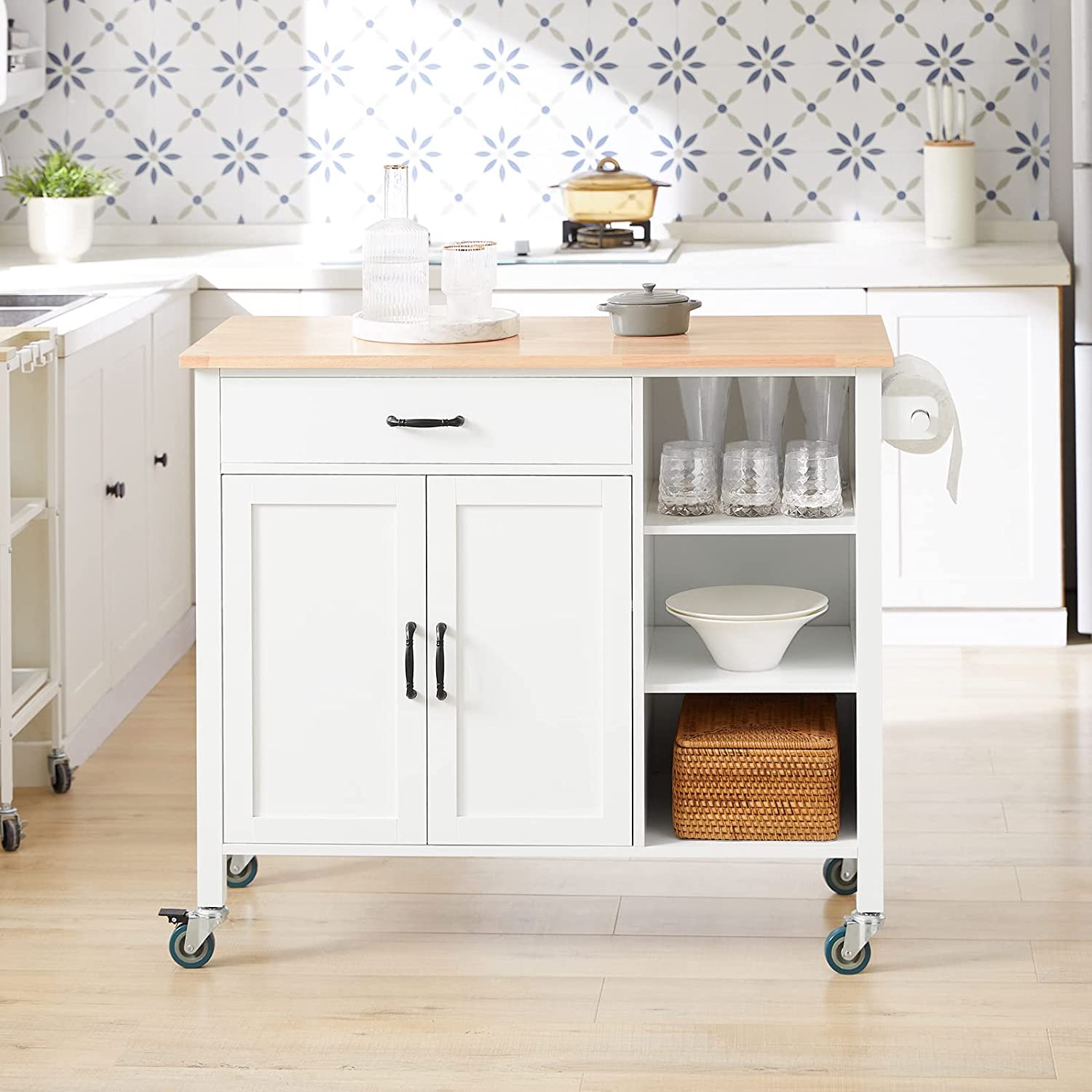 Designer Køkkenvogn   Køkkenø Med Bordplade  108x48x89 Cm  Hvid
