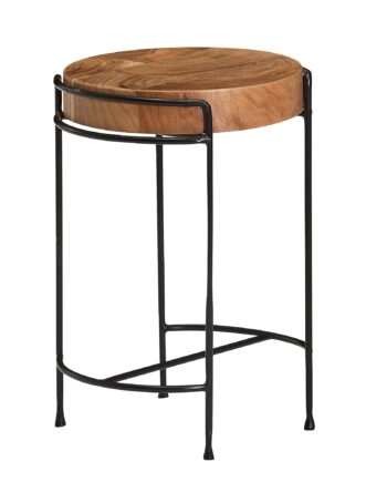 Designer Sidebord   Japandi Stil  Massivt Akacietræ  Smukke Metalben  35x51x35 Cm  Brun
