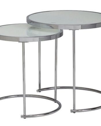 Designer Sideborde  Sæt Med    Rundt 50 42 Cm  Hvid Og Sølv Med Glasplade