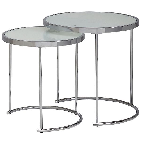 Designer Sideborde  Sæt Med    Rundt 50 42 Cm  Hvid Og Sølv Med Glasplade