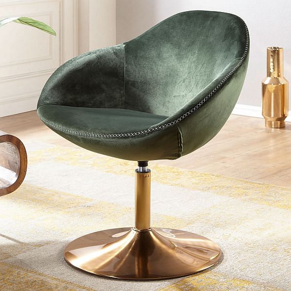 Designer Stol   Fløjl  Grøn   Guldfarvet Ben  70x79x70 Cm