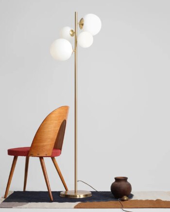 Dizzy Gulvlampe   Messing Og Hvidt Glas