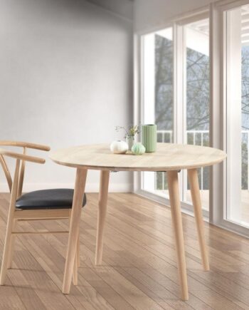 Dt 100 Rundt Spisebord   100 Cm  Med   Tillægsplade    Massiv Eg Lakeret
