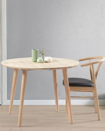 Dt 100 Rundt Spisebord   110 Cm  Med   Tillægsplade   Massiv Eg Ubehandlet