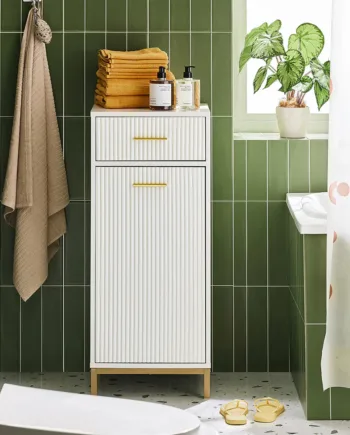 Elegant Badeværelsesmøbel Med Indbygget Vasketøjskurv  L30xb30xh90cm  Hvid