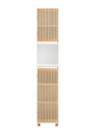 Elegant Badeværelsesskab   Bambus  33x33x165 Cm  Naturfarvet Og Hvid