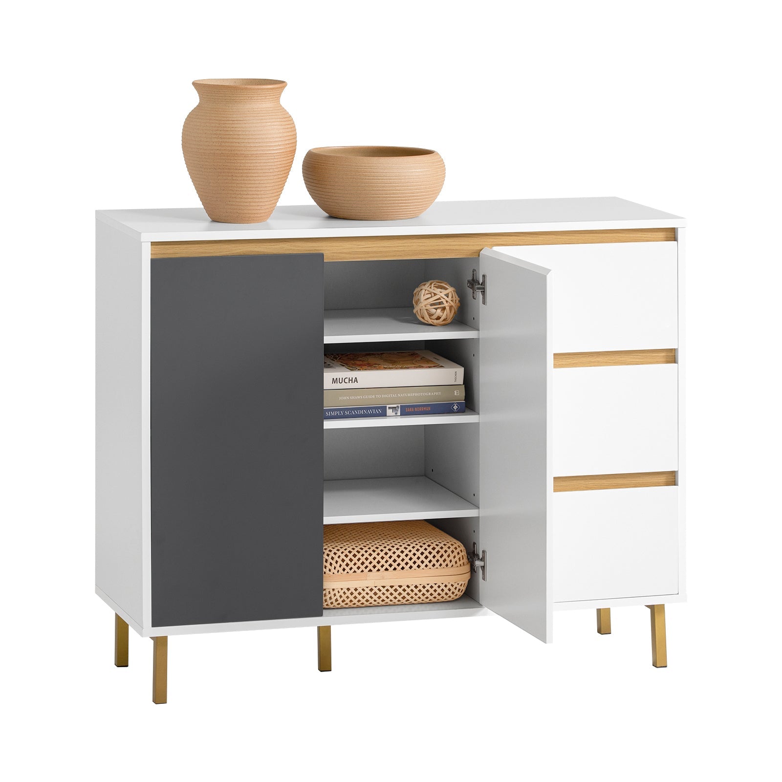 Elegant Og Moderne Kommode  97   34   80 Cm  Grå Og Hvid