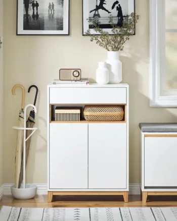 Elegant Skoskab Med Skuffe 60x34x85 Cm Hvid Og Bambus