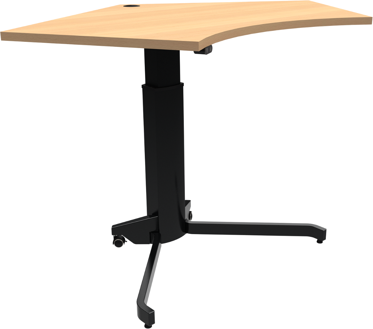 Enkeltben Hæve-sænkebord Zennord Aerotable Femkantet Natur Sort 138x92 Cm Mfc-bøg Med Abs-kanter  Låsbare Hjul Og Højdejusterbart Skrivebord