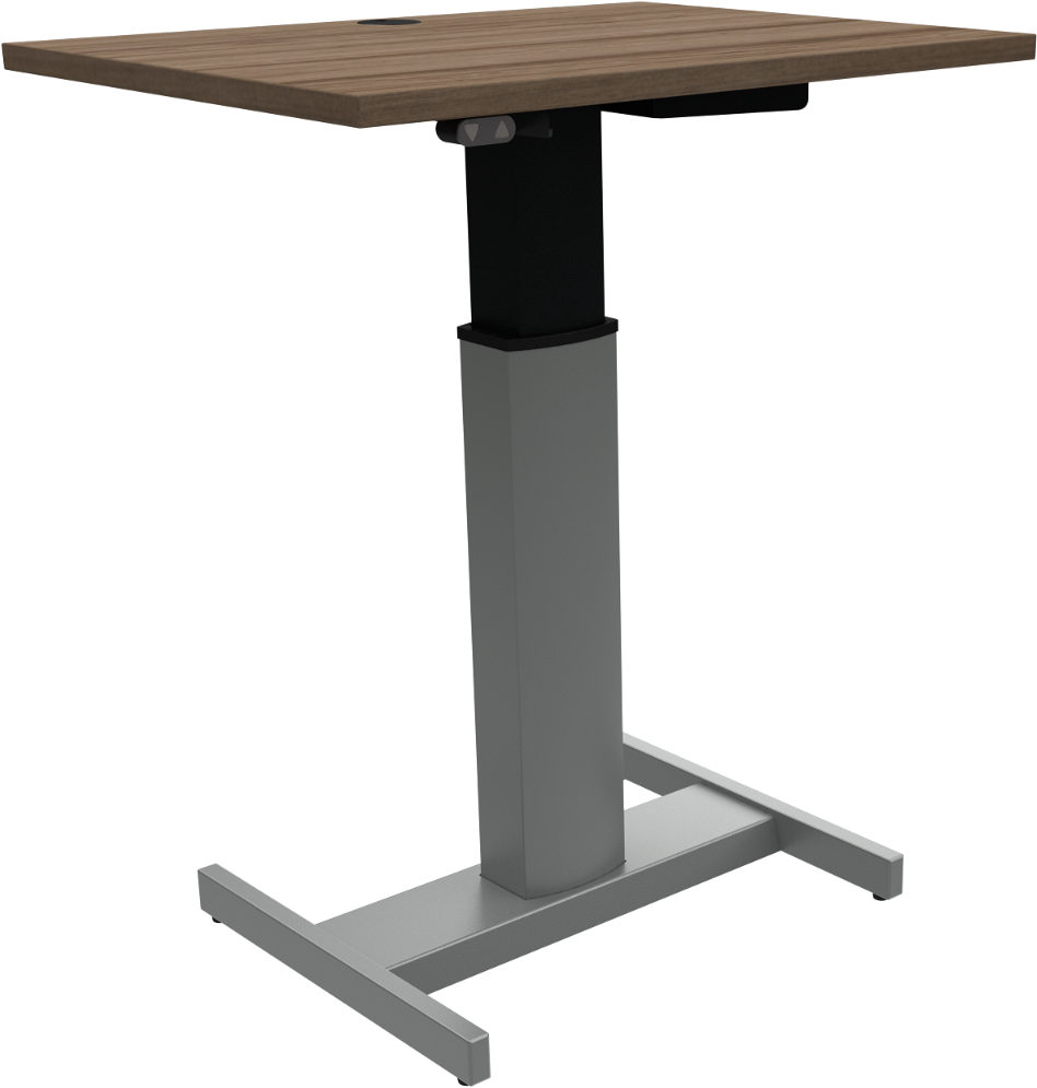 Enkeltben Højdejusterbart Hæve- Sænkebord Zennord Peakboards Firkantet Valnød Sølv Med Hjul Og Batteri 68-120 Cm