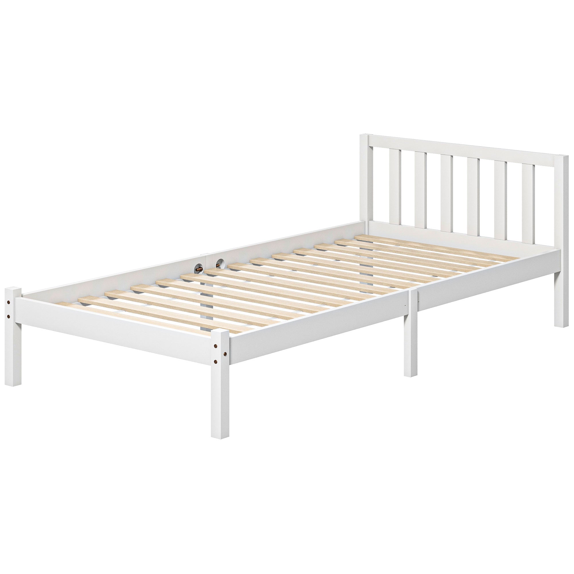Enkeltsenge Med Hovedgærde Og Lameller  26 Cm Plads Under Sengen  Fyrretræ  208x96x70 Cm  Hvid