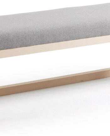 Entrébænk Kave Home Loya 128x42x41 Cm Grå Natur Polstret Stof Med Bøgetræsfødder