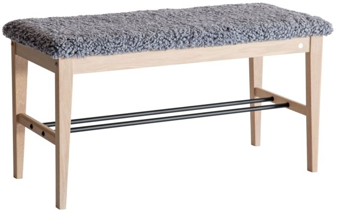 Entrébænk Oscarssons Möbel Cora Hvidolieret Eg Stål Lysegråt Fåreskind H46ã 90ã D40 Cm