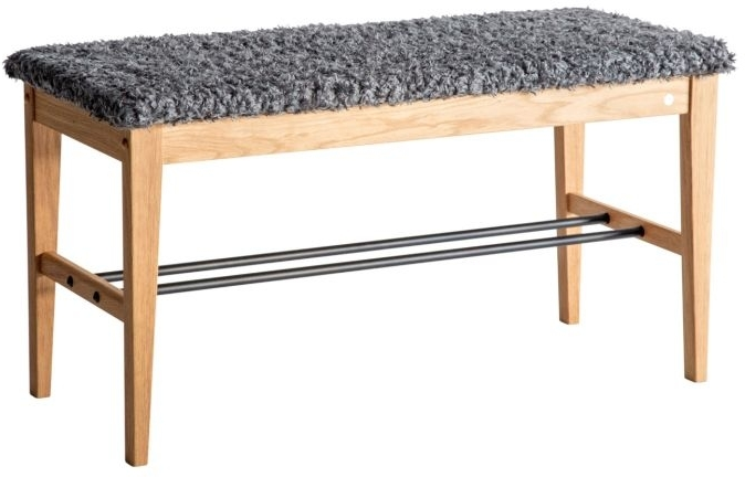 Entrébænk Oscarssons Möbel Cora Lakeret Eg Mørkegråt Imiteret Fåreskind Og Stål H46ã L90ã D40 Cm