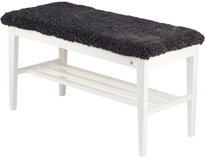 Entrébænk Oscarssons Möbel Nadja Hvidolieret Birk Med Mørkegråt Fårskind H46ã L90ã D40 Cm