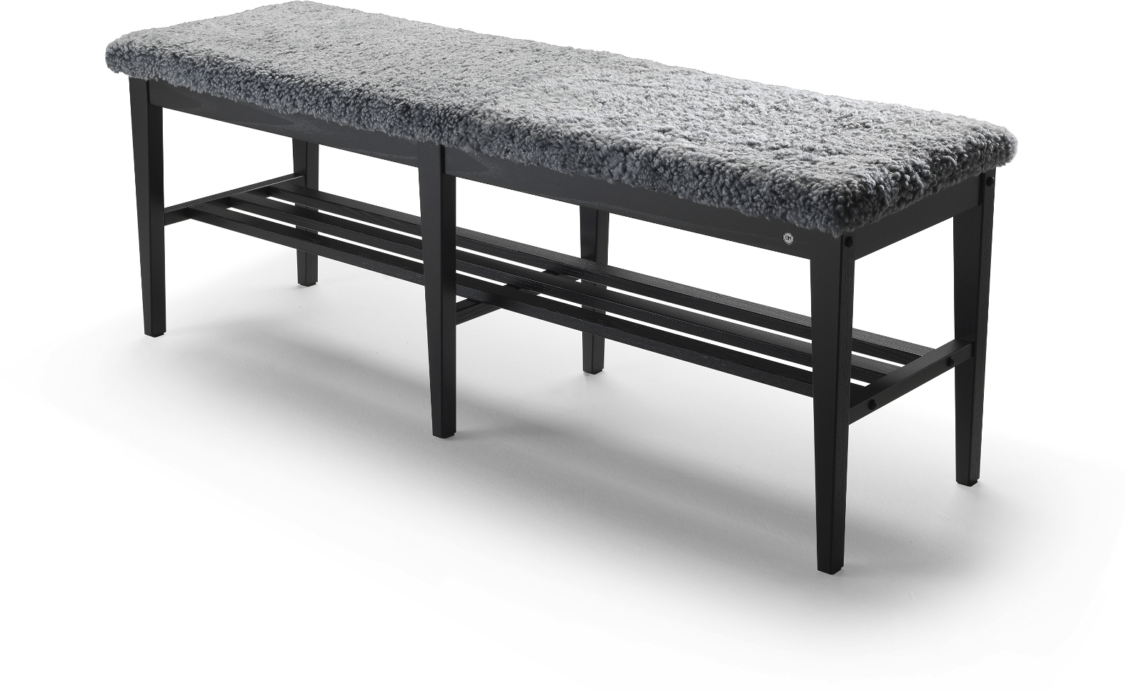Entrébænk Oscarssons Möbel Nadja   Massiv Sortbejdset Ask Med Lysegråt Fåreskind 46ã 130ã 40 Cm