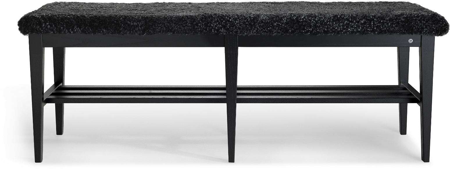Entrébænk Oscarssons Möbel Nadja   Massiv Sortbejdset Ask   Mørkegråt Fåreskind  130ã 40ã 46 Cm