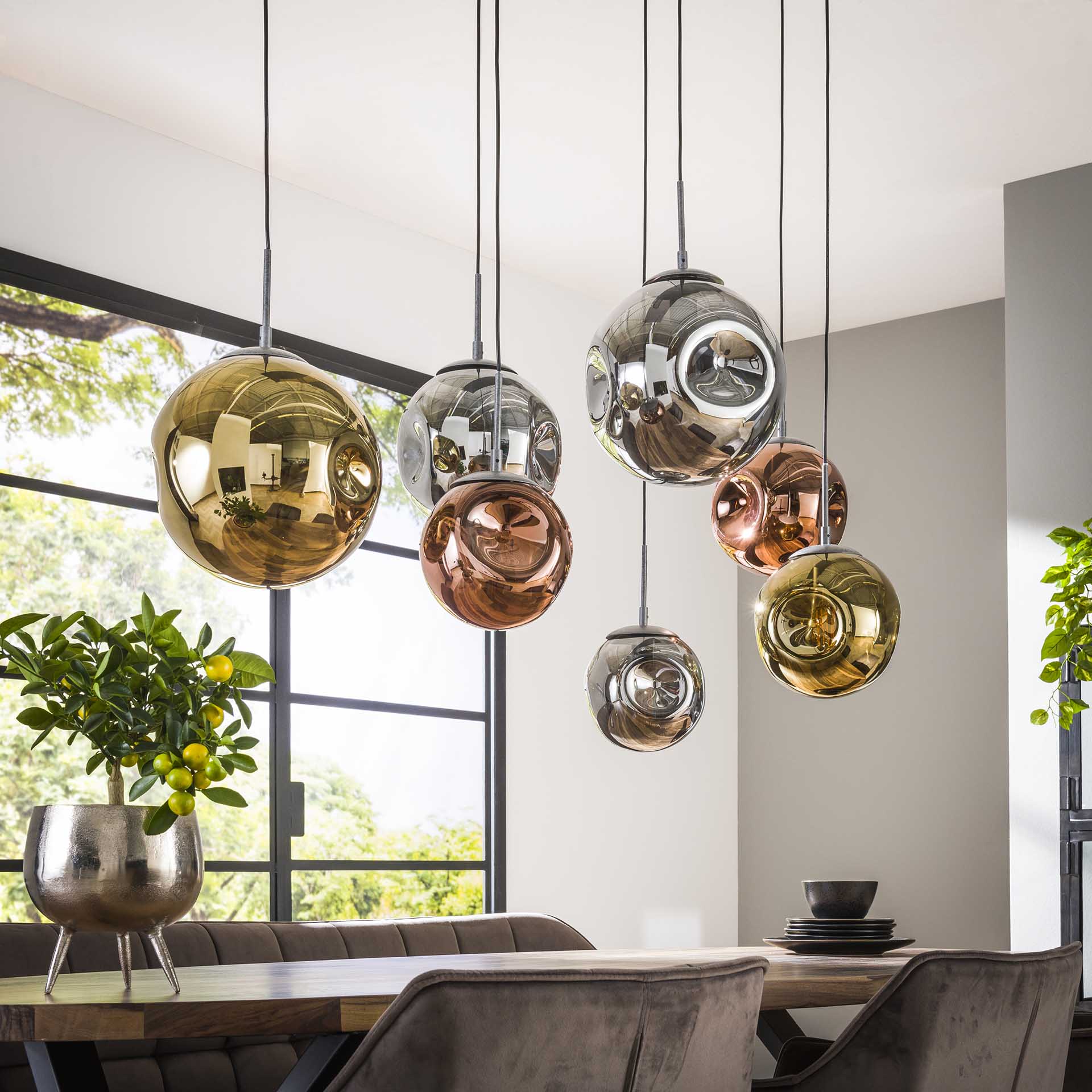 Estrella Loftlampe Patineret Metal Og Syv Glaskupler Levering Uden Pære