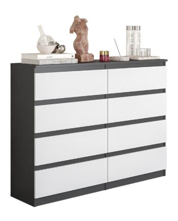 Gabriel   Kommode Med   Skuffer   Antracit   Mat Hvid   H92 Cm B120 Cm D33 Cm