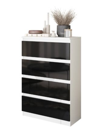 Gabriel   Kommode Med   Skuffer   Mat Hvid   Sort Højglans   H92 Cm B60 Cm D33 Cm
