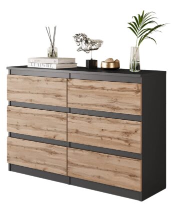Gabriel Kommode   Skænk Med   Skuffer Antracit   Wotan Eg H71cm B100cm D33cm