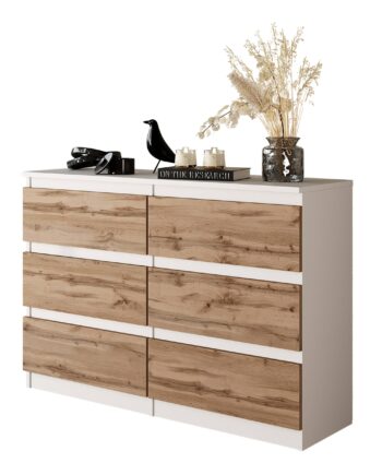 Gabriel Kommode   Skænk Med   Skuffer Hvid Mat   Wotan Eg H71cm B100cm D33cm