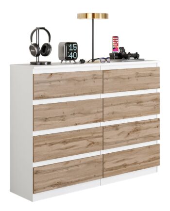 Gabriel Kommode   Skænk Med   Skuffer Hvid Mat   Wotan Eg H92cm B120cm D33cm
