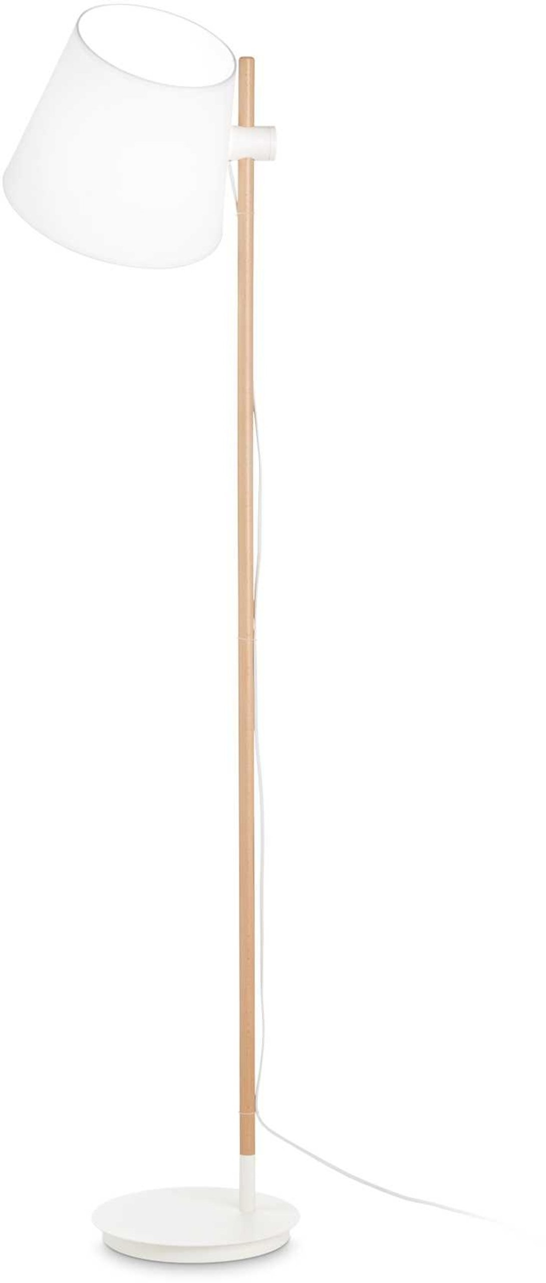 Gulvlampe Ideal Lux Axel Designlampe Naturtræ   Hvid Stof Højdejusterbar H168 ø30