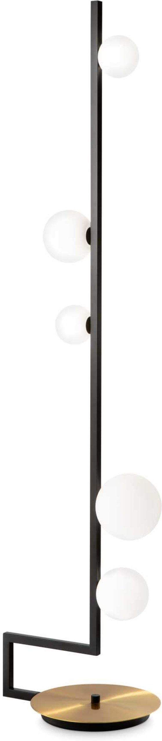 Gulvlampe Ideal Lux Birds Mat Sort Med Satin Messing Og Syreætsede Glas H160 ø30 Cm