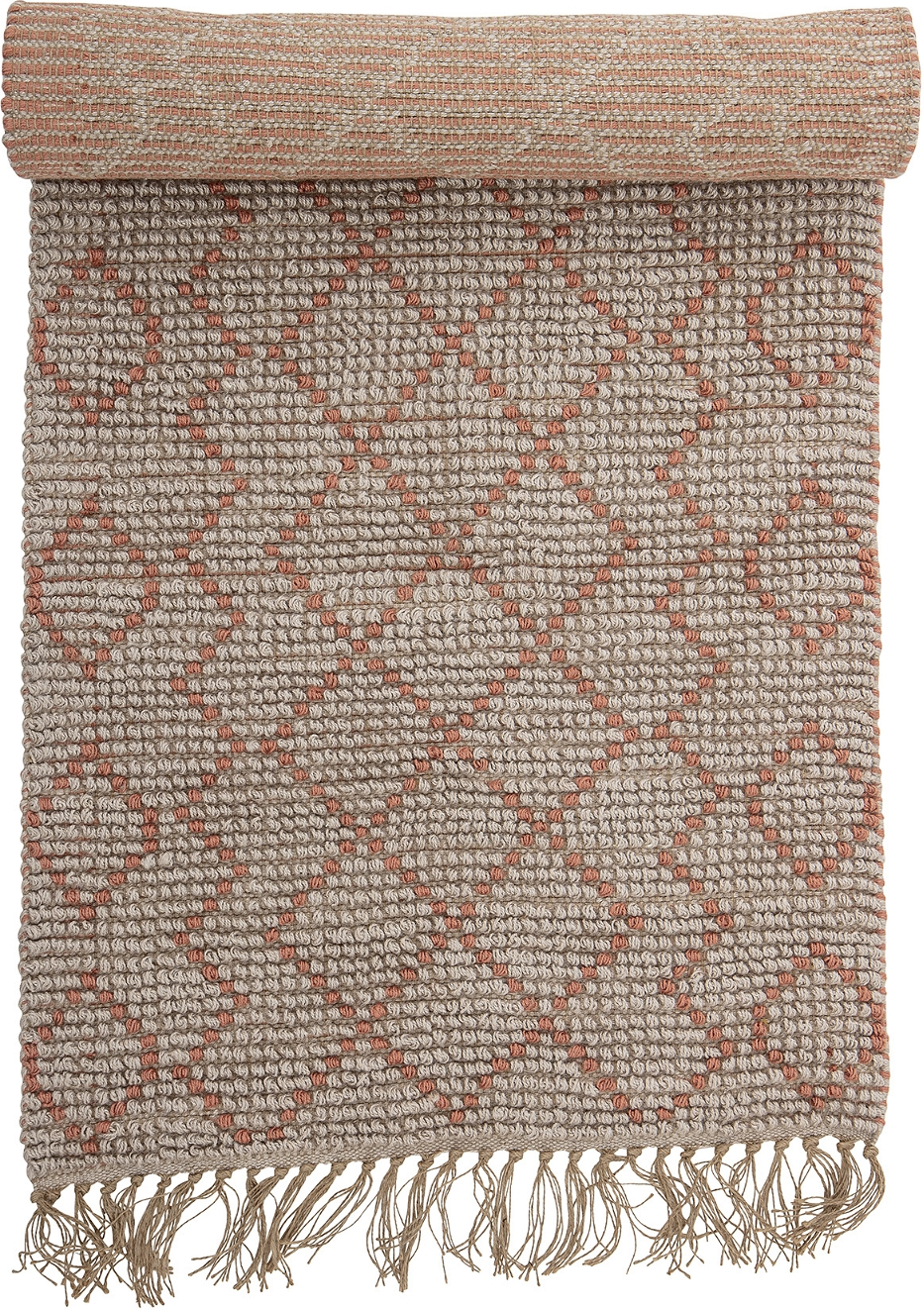 Gulvtæppe Bloomingville Abriella 70x200 Cm Jute Natur Med Orange Diamantmønster