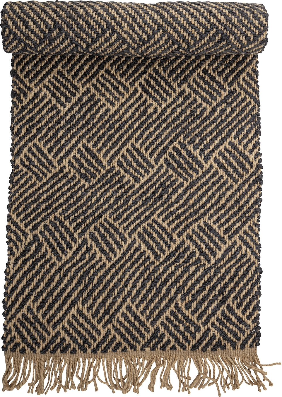 Gulvtæppe Bloomingville Aby Jute 70   200 Cm Sort Med Geometrisk Mønster