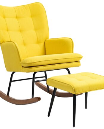 Gyngestol Med Fodskammel Skandinavisk Design Gyngestol Med Fodskammel  Bøgetræ  Quiltet  64 Cm   89 Cm   90 Cm Gul