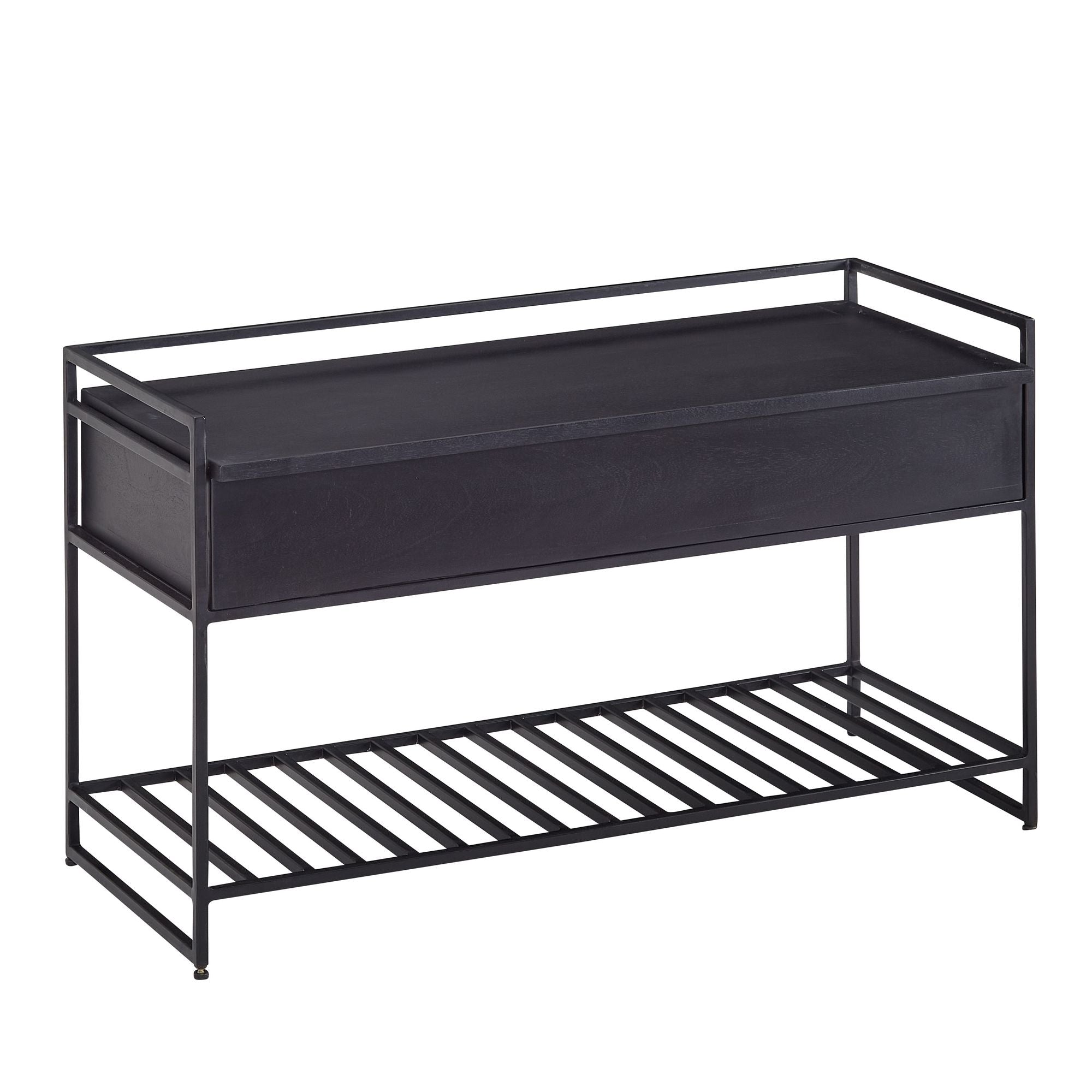 Håndlavet Entrébænk   Skobænk Med Opbevaringsplads  90x52x38 Cm  Sort Træ Og Metal