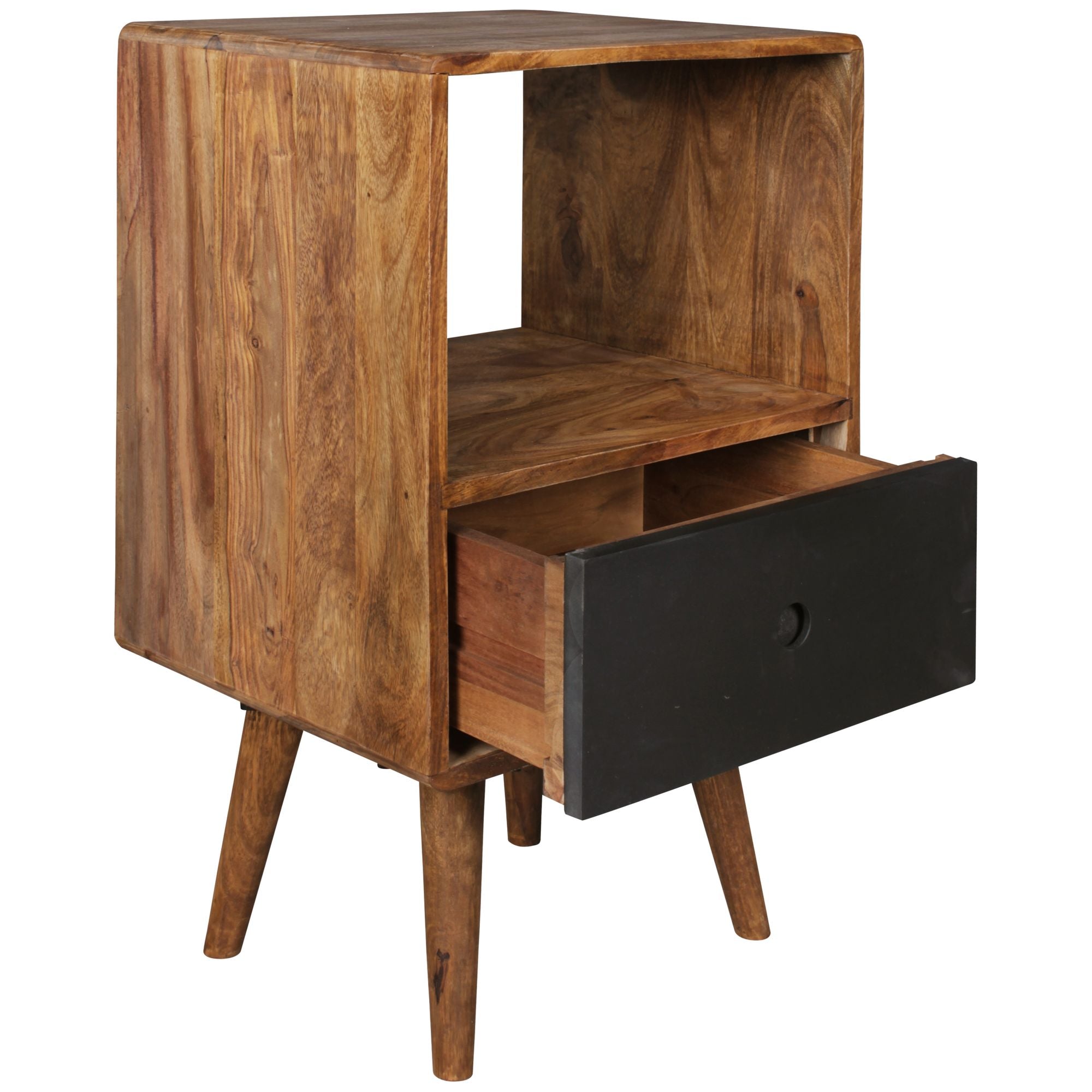 Håndlavet Natbord   Retro-look  Sheeshamtræ  Brun   Sort