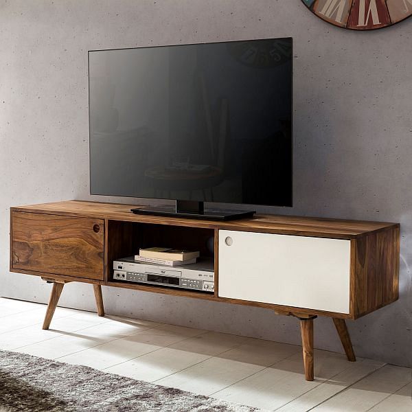 Håndlavet Tv Lowboard   Kommode  140 Cm  Massivt Træ  60er Stil  Flerfarvet