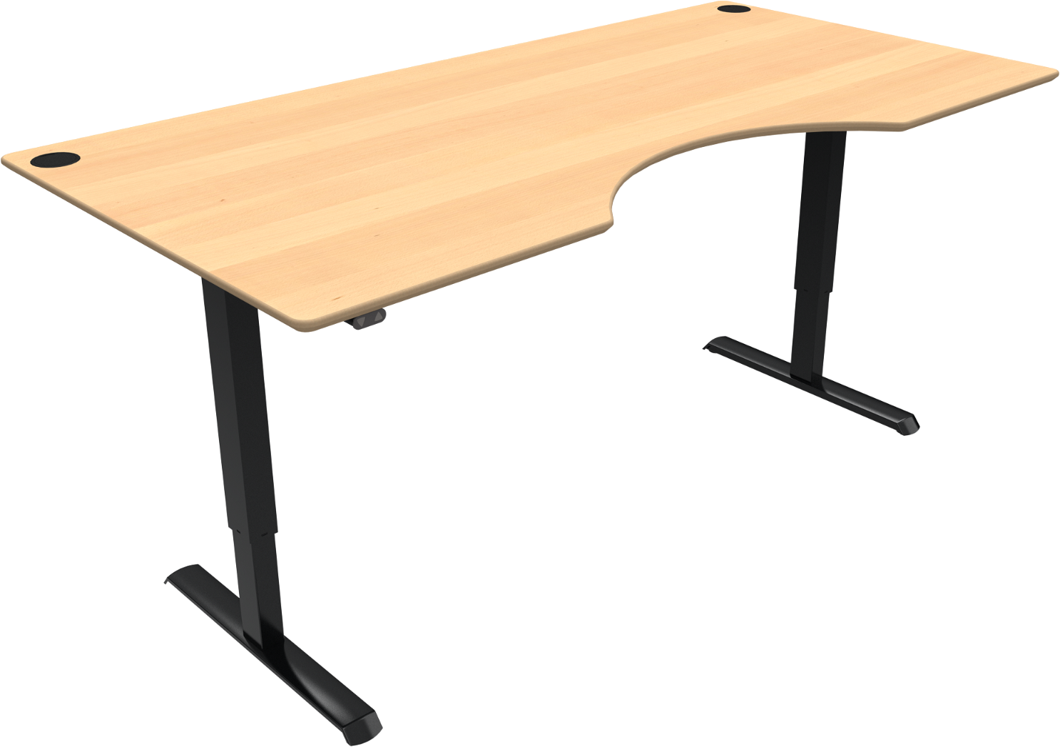 Hæve- Sænkebord Højdejusterbart Skrivebord Zennord Adaptdesk  -benet Med Centerudskæring   Bøgefinér Sort Metal 200x100 Cm