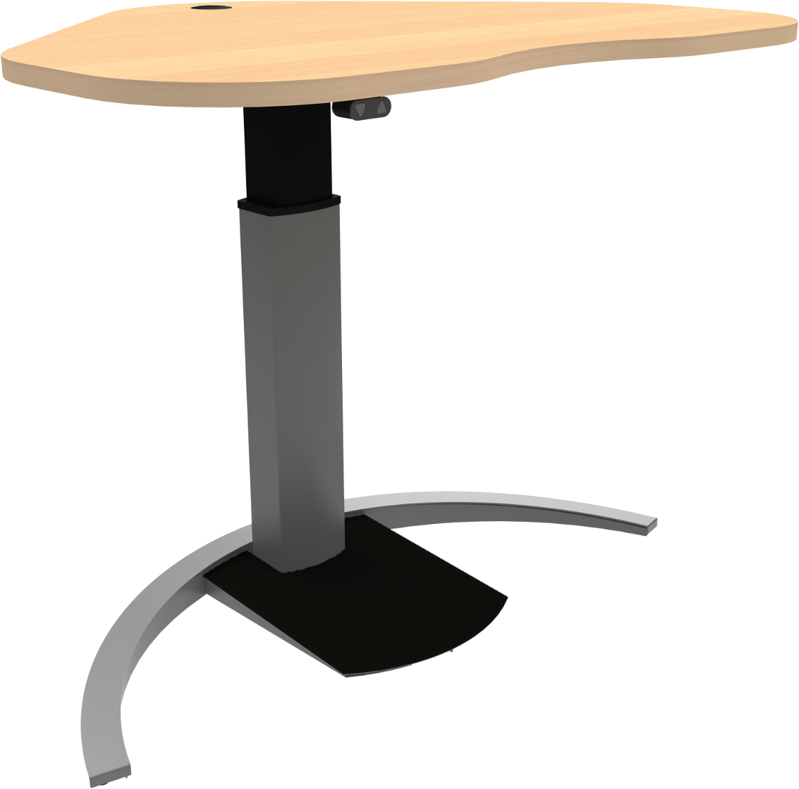 Hæve- Sænkebord Skrivebord Enkeltben Zennord Ergotable Hjerteformet Bordplade   Bøg Med Sølv Stel Højdejusterbart 68-120 Cm