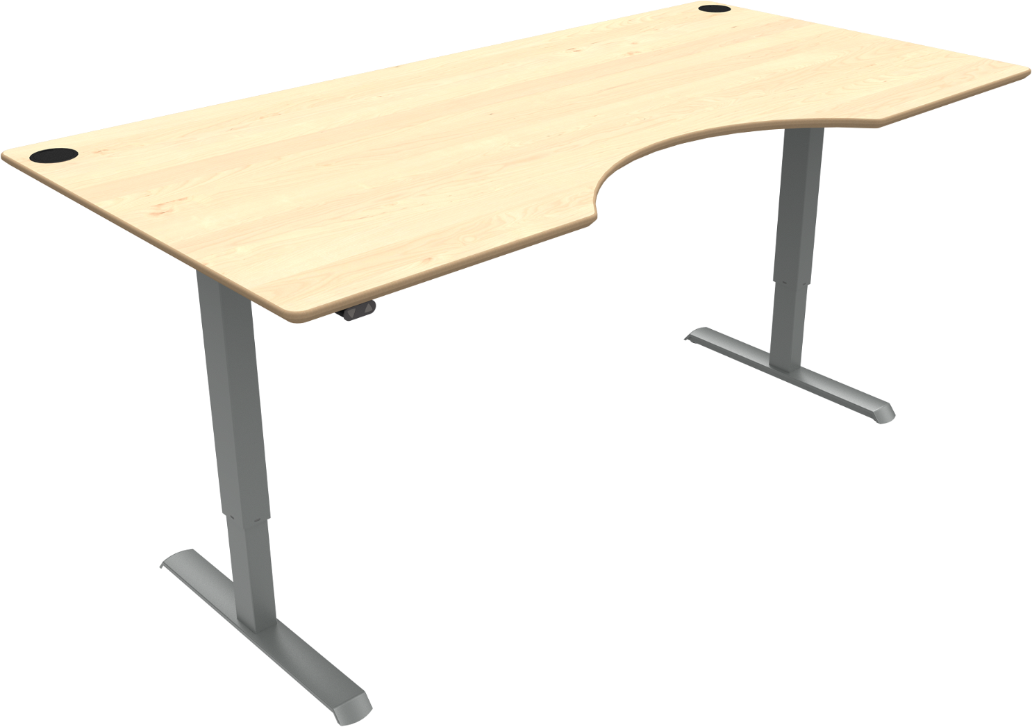 Hæve- Sænkebord To-bens Arbejdsbord Zennord Adaptdesk Med Centerudskæring 68-118 Cm Natur Sølv